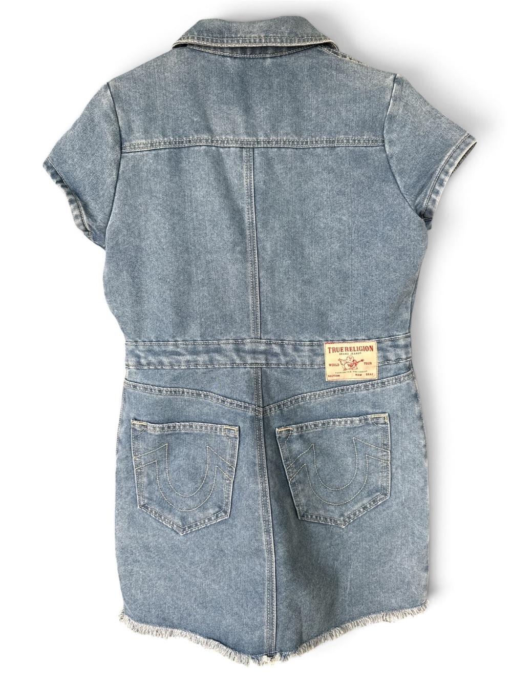 NWT True Religion Medium Denim Short-Sleeve Button-Front Mini Dress - Picture 4 of 8